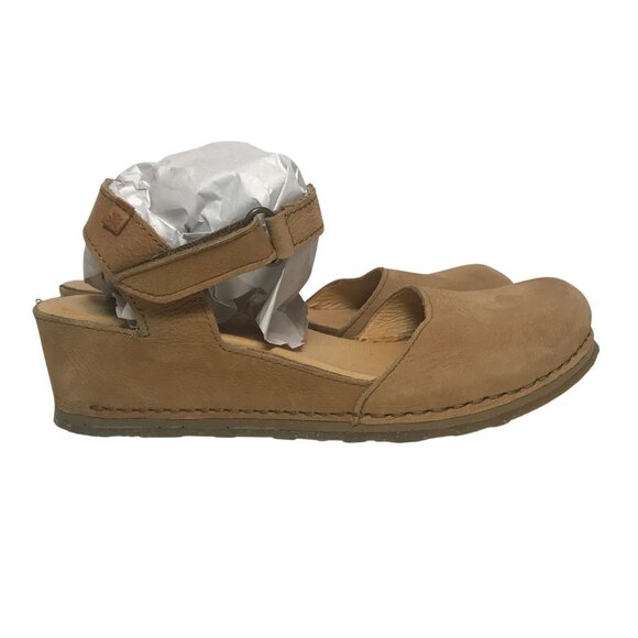 El Naturalista Wedge Sandal Tan Leather Closed Toe Womens Size 8/38 - Picture 1 of 10